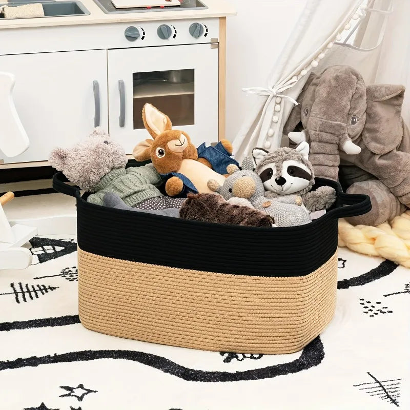 Cesta de armazenamento de corda de algodão de grande capacidade dobrável para brinquedos roupas organização doméstica cesta de armazenamento multiuso