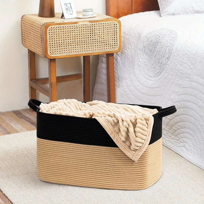 Cesta de armazenamento de corda de algodão de grande capacidade dobrável para brinquedos roupas organização doméstica cesta de armazenamento multiuso