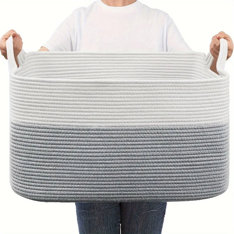 Cesta de armazenamento de corda de algodão de grande capacidade dobrável para brinquedos roupas organização doméstica cesta de armazenamento multiuso