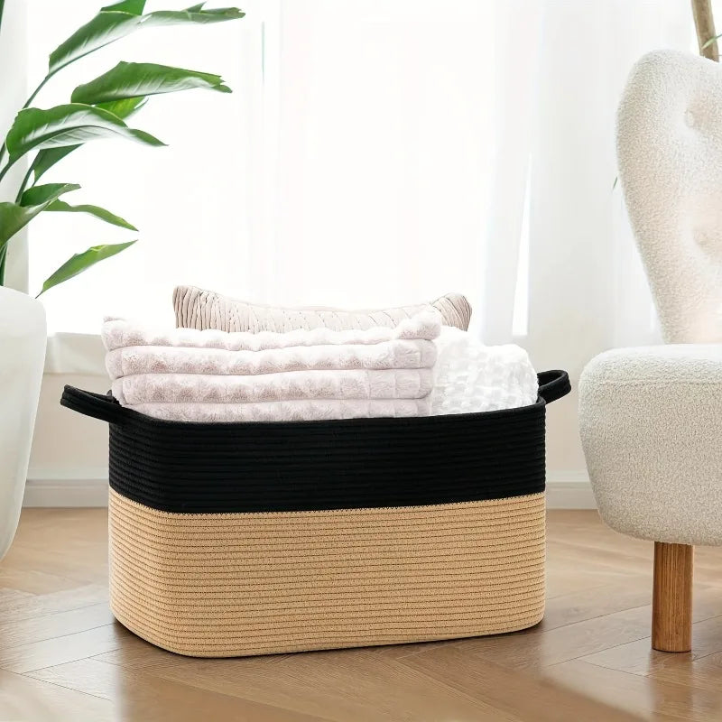 Cesta de armazenamento de corda de algodão de grande capacidade dobrável para brinquedos roupas organização doméstica cesta de armazenamento multiuso