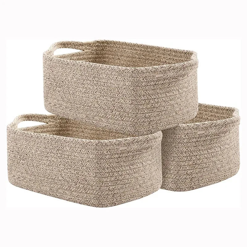 Cesta de armazenamento de corda de algodão decorativa retangular sala de estar organizador de itens diversos cesta de tecido caixa de armazenamento de brinquedos