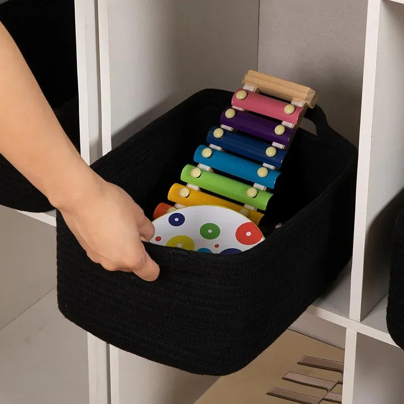 Cesta de armazenamento de corda de algodão decorativa retangular sala de estar organizador de itens diversos cesta de tecido caixa de armazenamento de brinquedos