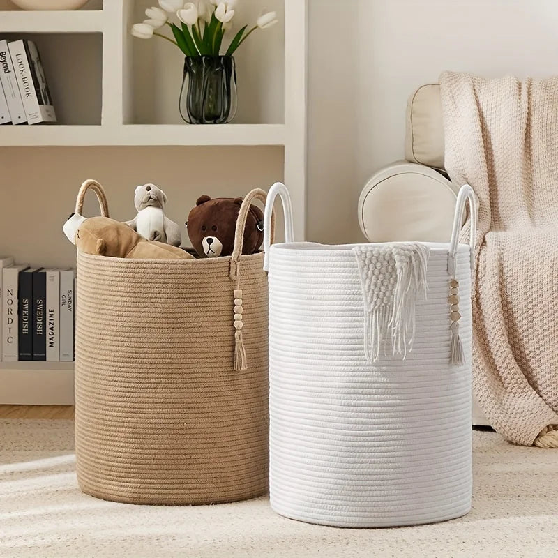 Cesta de armazenamento de corda para roupas sujas extra grande caixa de armazenamento doméstico para brinquedos adequado para quarto sala de estar varanda