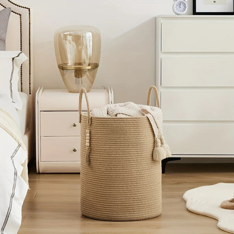 Cesta de armazenamento de corda para roupas sujas extra grande caixa de armazenamento doméstico para brinquedos adequado para quarto sala de estar varanda