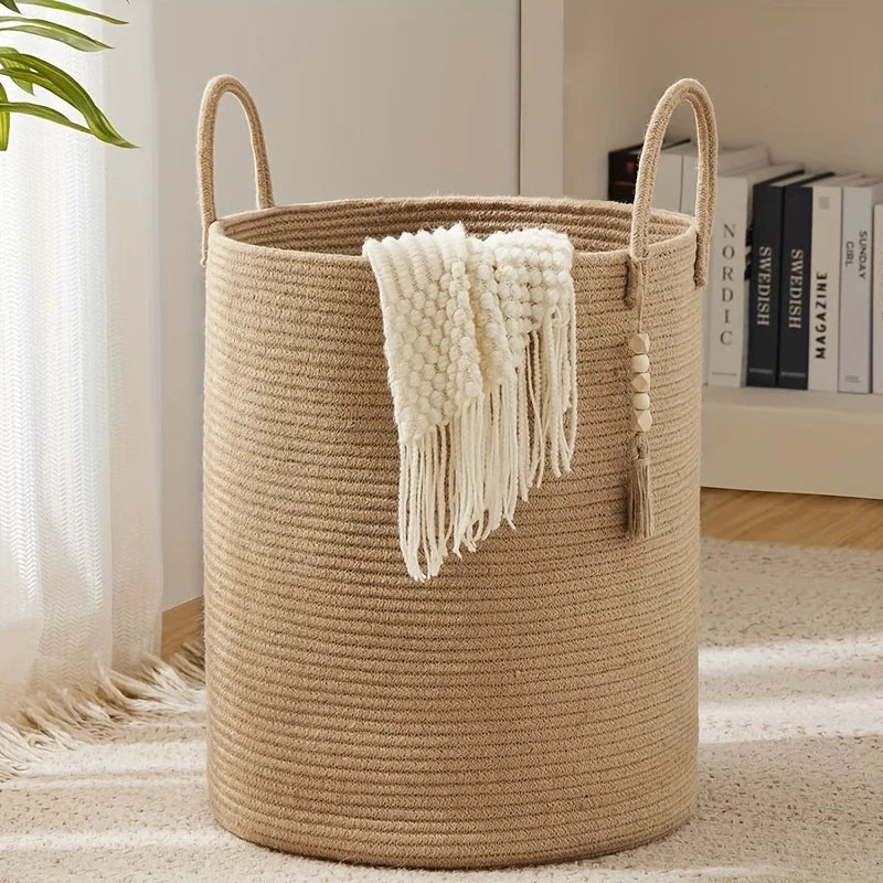 Cesta de armazenamento de corda para roupas sujas extra grande caixa de armazenamento doméstico para brinquedos adequado para quarto sala de estar varanda