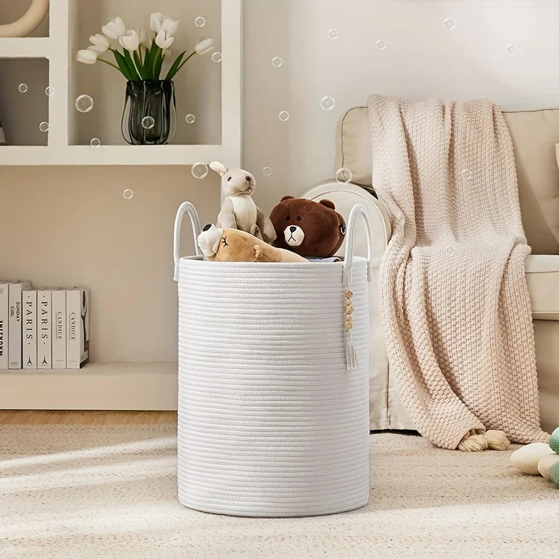 Cesta de armazenamento de corda para roupas sujas extra grande caixa de armazenamento doméstico para brinquedos adequado para quarto sala de estar varanda