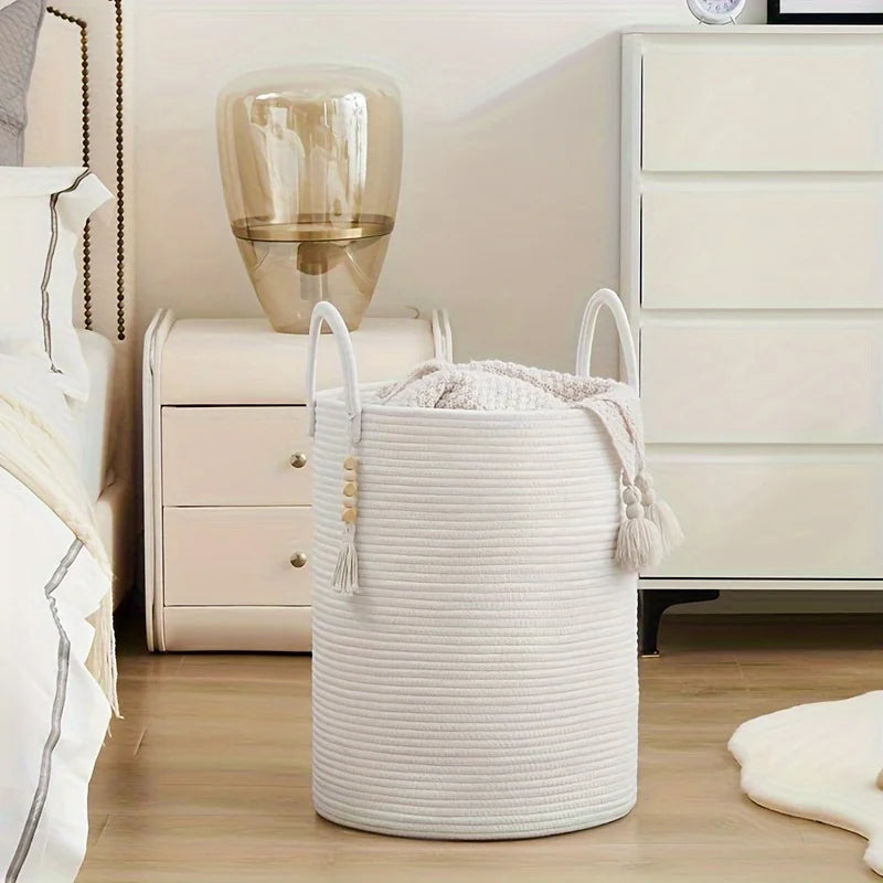 Cesta de armazenamento de corda para roupas sujas extra grande caixa de armazenamento doméstico para brinquedos adequado para quarto sala de estar varanda