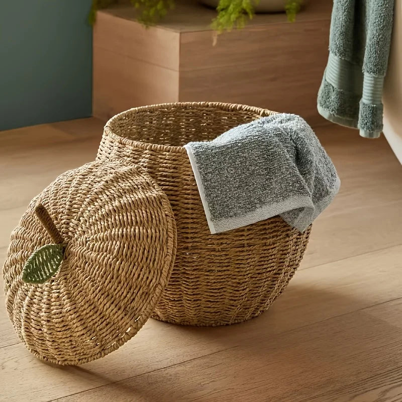 Cesta de armazenamento em forma de maçã e pêra, organizador de mesa de corda de papel tecido boho para decoração de casa, lixeira decorativa estilo frutas