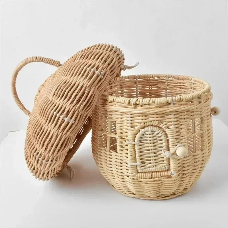 Cesta de cogumelo artesanal, cesta de vime, cesta de armazenamento de palha, cesta de piquenique de férias, brinquedo infantil, cesta de armazenamento de artigos diversos