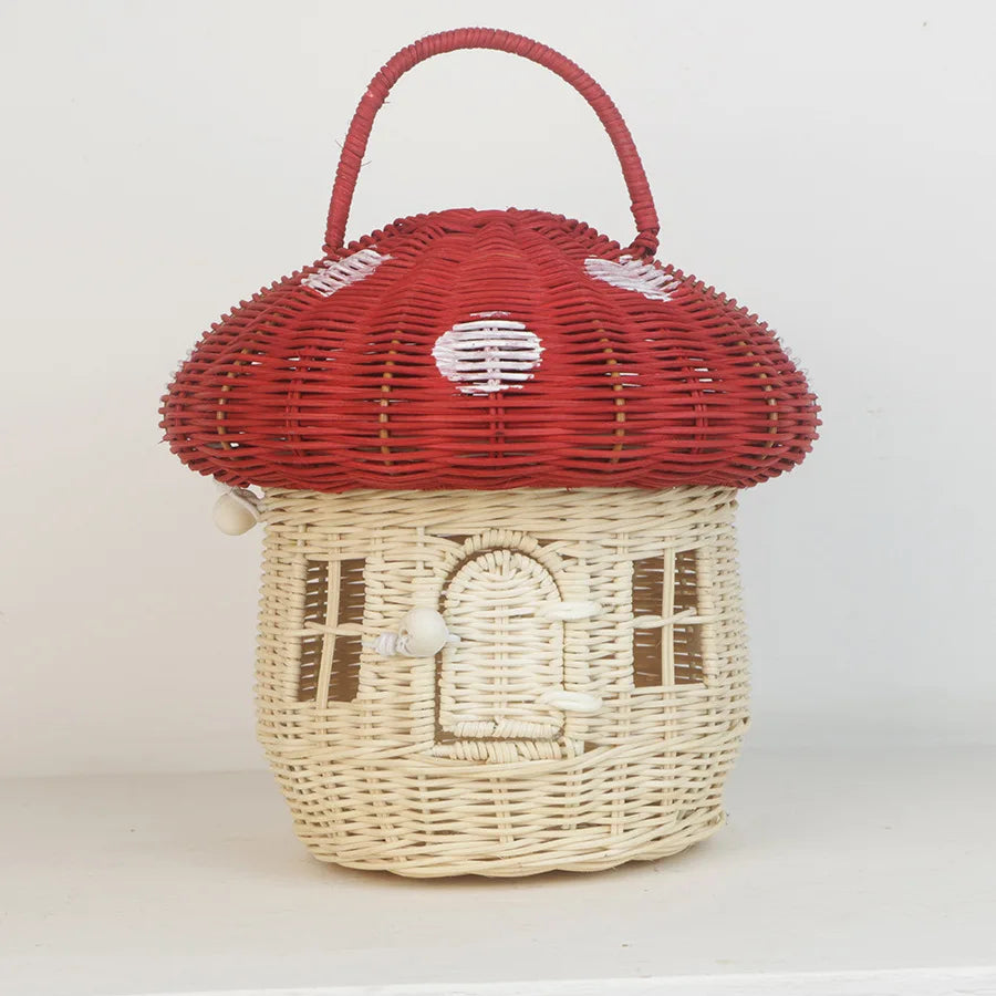 Cesta de cogumelo artesanal, cesta de vime, cesta de armazenamento de palha, cesta de piquenique de férias, brinquedo infantil, cesta de armazenamento de artigos diversos