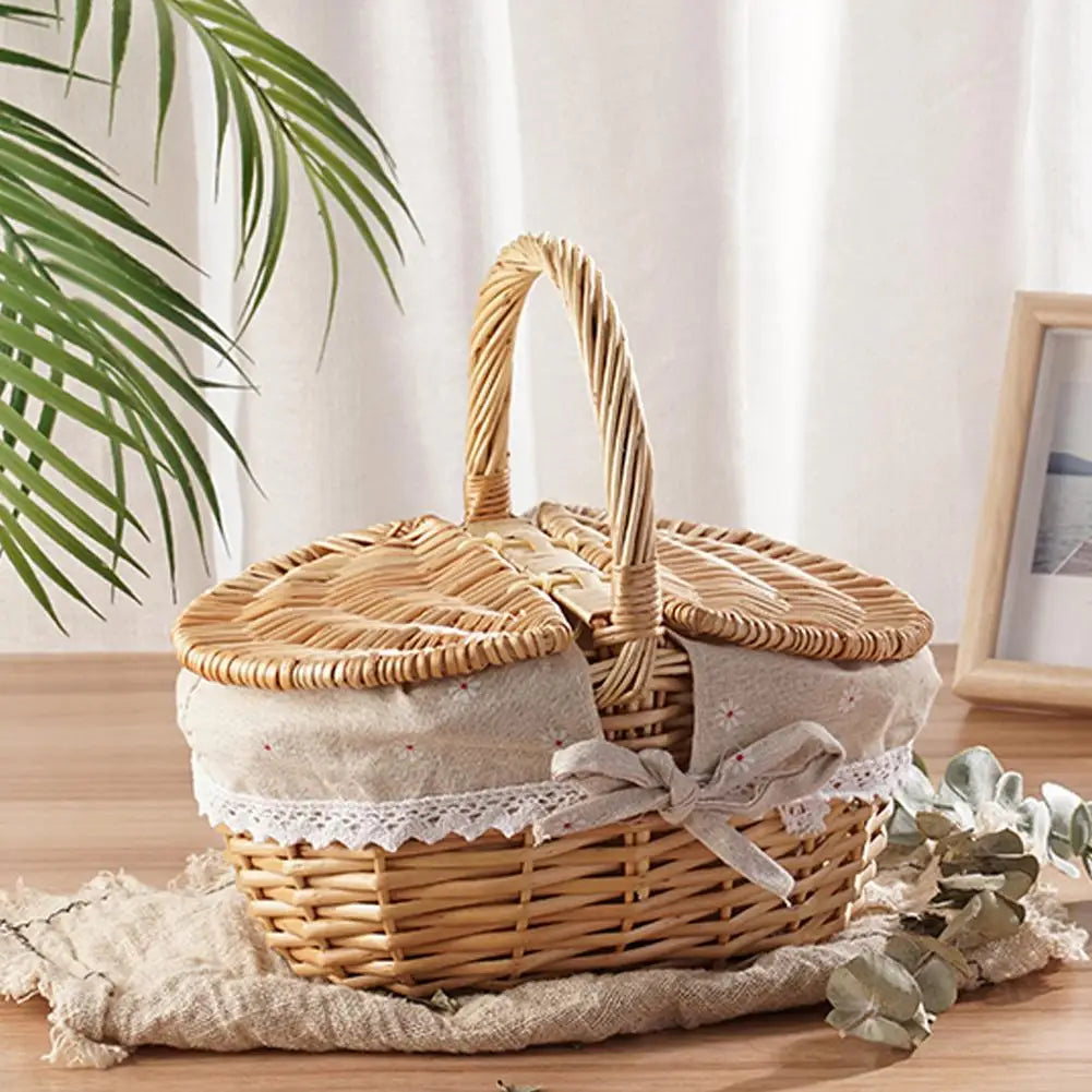 Cesta de piquenique de vime artesanal com alça cesto de piquenique multi-purpose salgueiro tecido caixa de armazenamento acampamento ao ar livre cesta de frutas