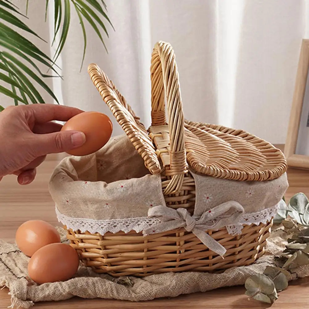 Cesta de piquenique de vime artesanal com alça cesto de piquenique multi-purpose salgueiro tecido caixa de armazenamento acampamento ao ar livre cesta de frutas