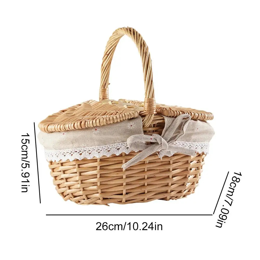 Cesta de piquenique de vime artesanal com alça cesto de piquenique multi-purpose salgueiro tecido caixa de armazenamento acampamento ao ar livre cesta de frutas