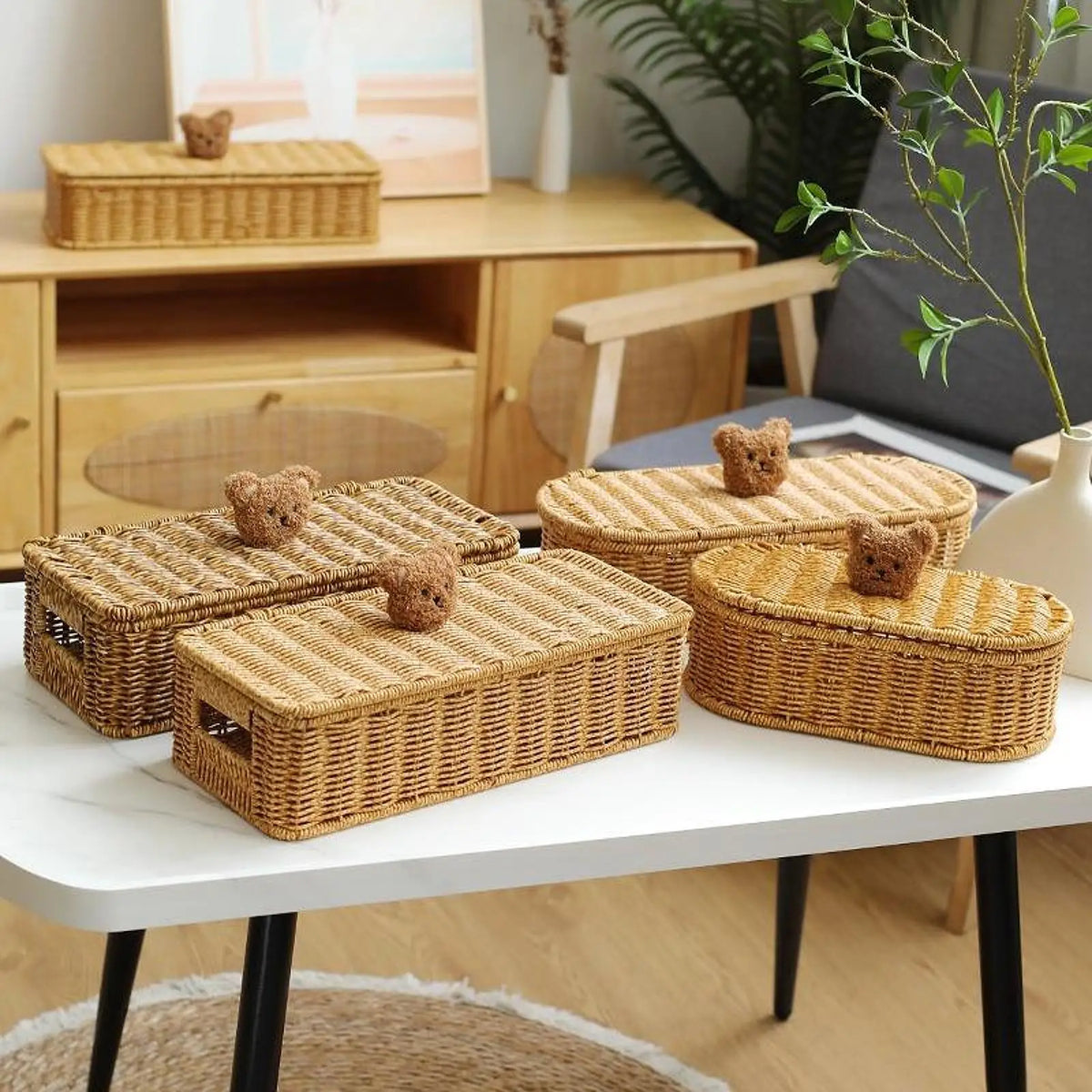 Cesta de Rattan Sintético Oval para Organização, Bandeja para Perfumes, Caixa de Armazenamento para Mesa de Centro, Bar, Cozinha, Banheiro, Decoração e Exibição