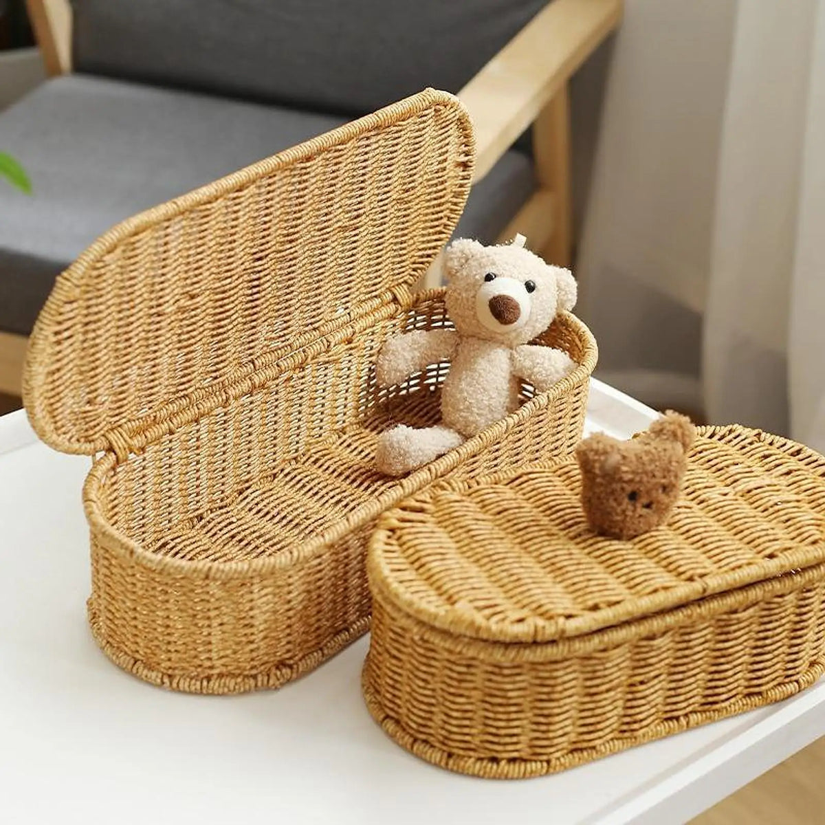 Cesta de Rattan Sintético Oval para Organização, Bandeja para Perfumes, Caixa de Armazenamento para Mesa de Centro, Bar, Cozinha, Banheiro, Decoração e Exibição
