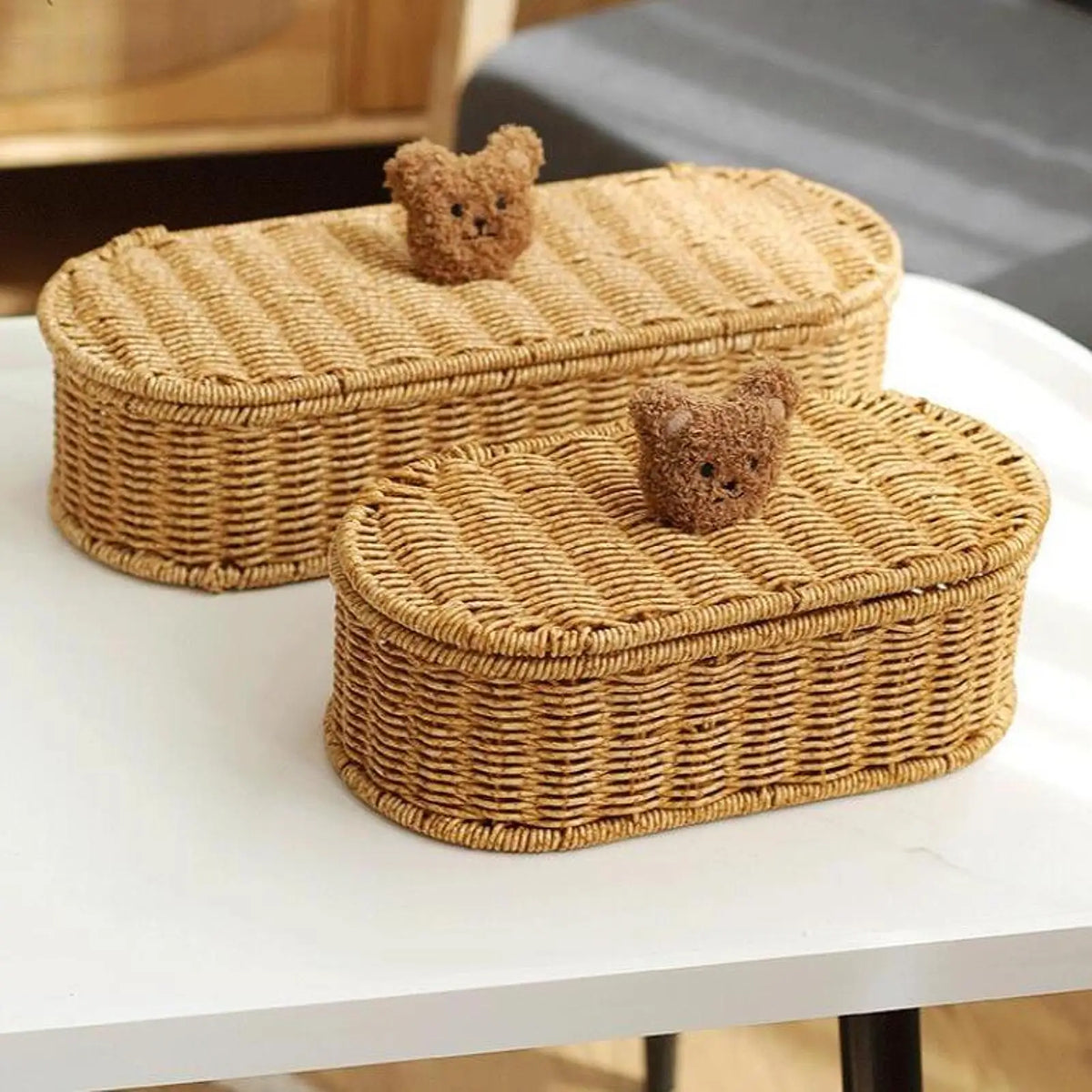 Cesta de Rattan Sintético Oval para Organização, Bandeja para Perfumes, Caixa de Armazenamento para Mesa de Centro, Bar, Cozinha, Banheiro, Decoração e Exibição