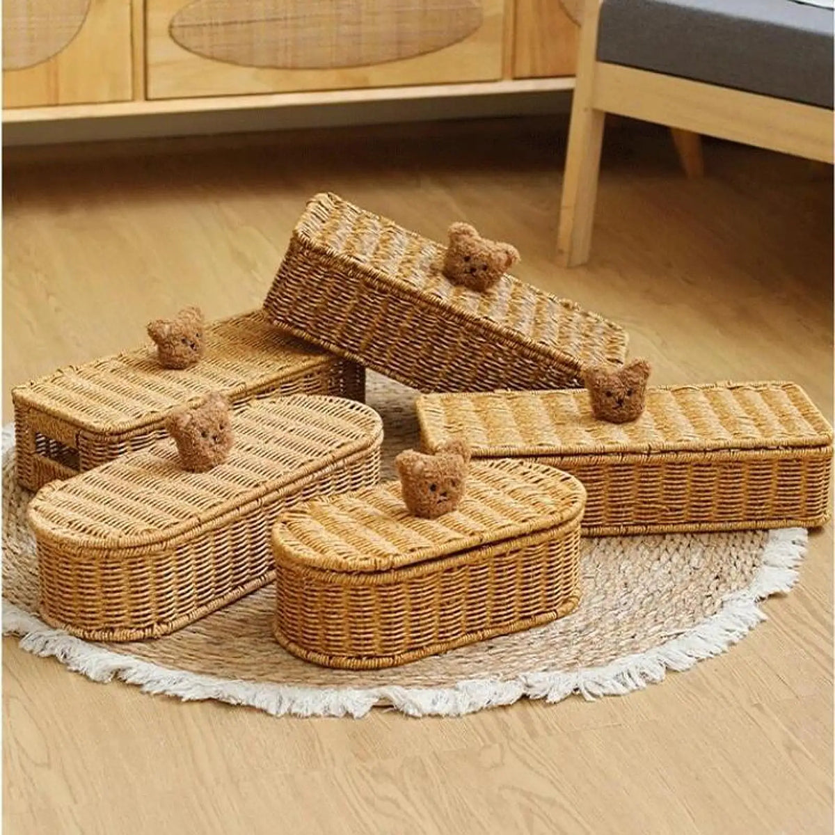 Cesta de Rattan Sintético Oval para Organização, Bandeja para Perfumes, Caixa de Armazenamento para Mesa de Centro, Bar, Cozinha, Banheiro, Decoração e Exibição