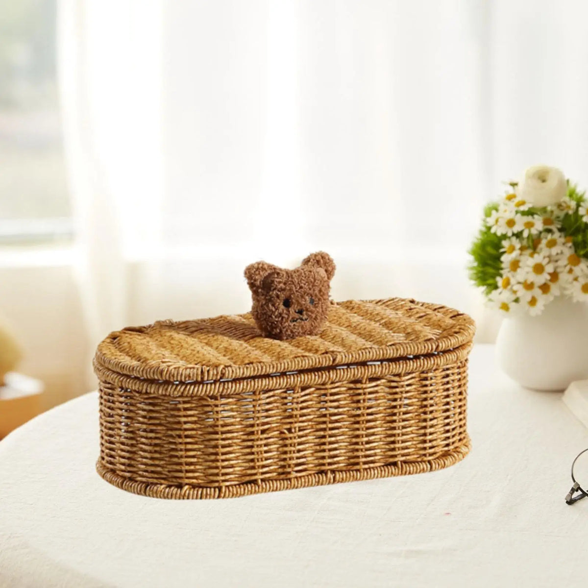 Cesta de Rattan Sintético Oval para Organização, Bandeja para Perfumes, Caixa de Armazenamento para Mesa de Centro, Bar, Cozinha, Banheiro, Decoração e Exibição