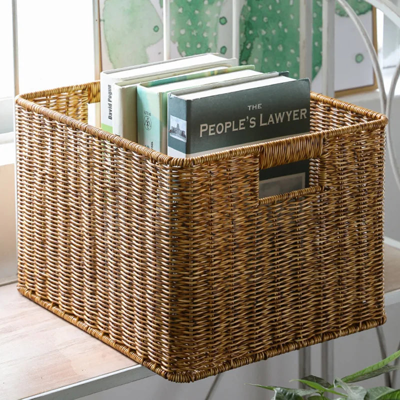 Cesta de vime de grande capacidade, cesta de armazenamento de palha de rattan, cesta de roupa suja, cestas tecidas à mão, organizador de roupas e artigos diversos