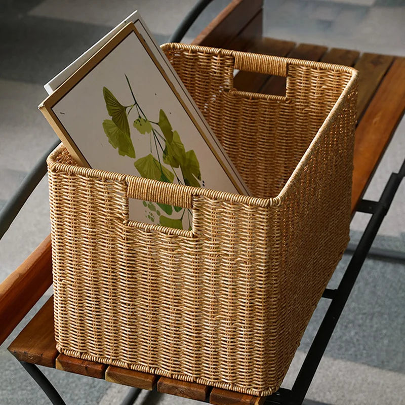 Cesta de vime de grande capacidade, cesta de armazenamento de palha de rattan, cesta de roupa suja, cestas tecidas à mão, organizador de roupas e artigos diversos