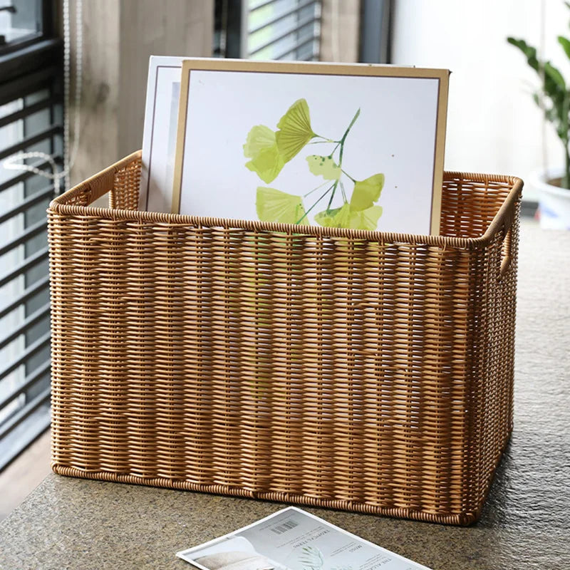 Cesta de vime de grande capacidade, cesta de armazenamento de palha de rattan, cesta de roupa suja, cestas tecidas à mão, organizador de roupas e artigos diversos