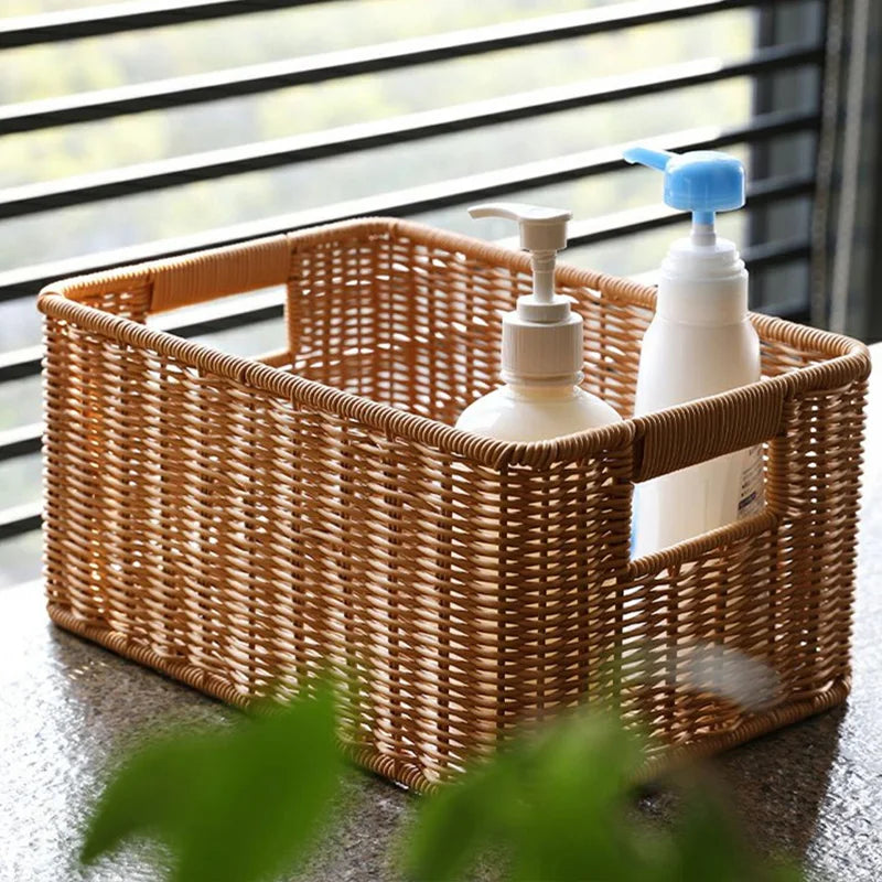 Cesta de vime de grande capacidade, cesta de armazenamento de palha de rattan, cesta de roupa suja, cestas tecidas à mão, organizador de roupas e artigos diversos