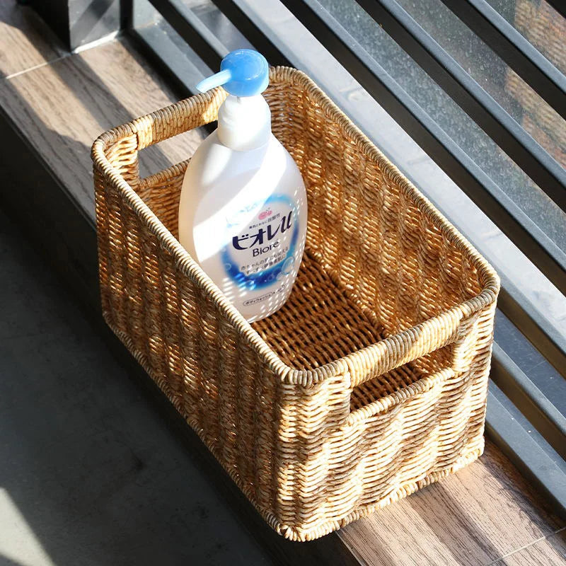 Cesta de vime de grande capacidade, cesta de armazenamento de palha de rattan, cesta de roupa suja, cestas tecidas à mão, organizador de roupas e artigos diversos