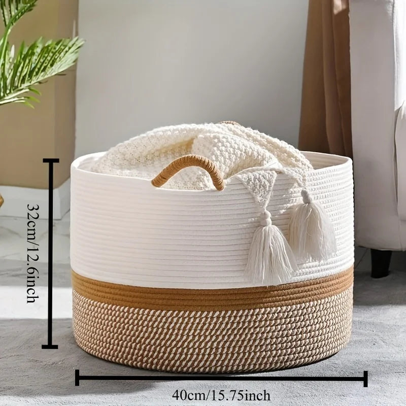 Cesta grande para cobertor, cestas tecidas para armazenamento, cesto para roupas de bebê, cesta de cobertor de corda de algodão para sala de estar, lavanderia
