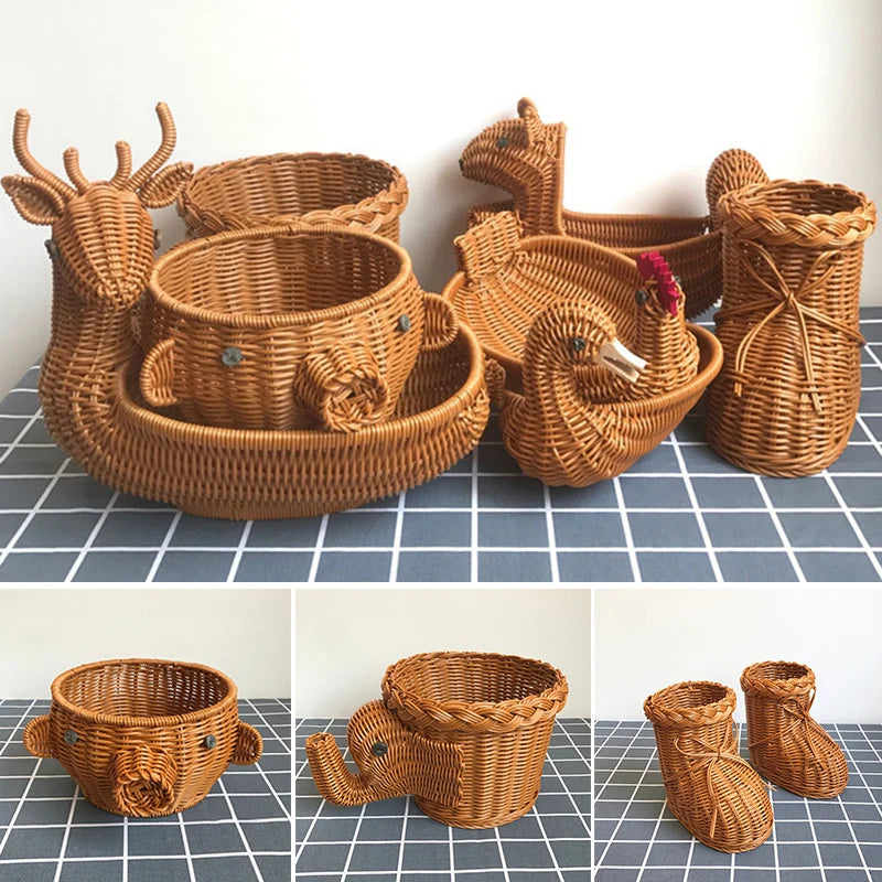 Cesta Handwoven do armazenamento, bandeja do Rattan, vime, pequeno-almoço, chá, piquenique, cozinha, pão, fruto, bonito
