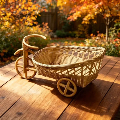 Cesta Pequena de Bambu e Rattan Feita à Mão para Fotografia de Recém-Nascidos, Decoração de Sala de Estar, Ornamento Multiuso