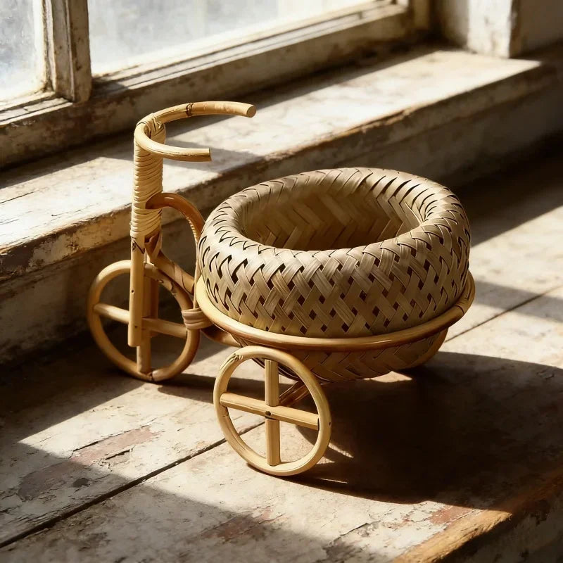 Cesta Pequena de Bambu e Rattan Feita à Mão para Fotografia de Recém-Nascidos, Decoração de Sala de Estar, Ornamento Multiuso