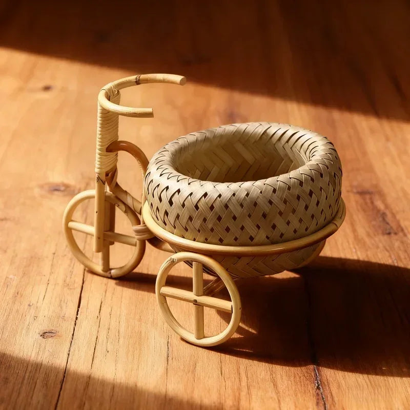 Cesta Pequena de Bambu e Rattan Feita à Mão para Fotografia de Recém-Nascidos, Decoração de Sala de Estar, Ornamento Multiuso
