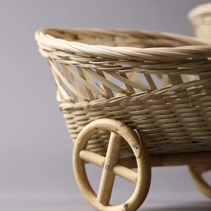 Cesta Pequena de Bambu e Rattan Feita à Mão para Fotografia de Recém-Nascidos, Decoração de Sala de Estar, Ornamento Multiuso