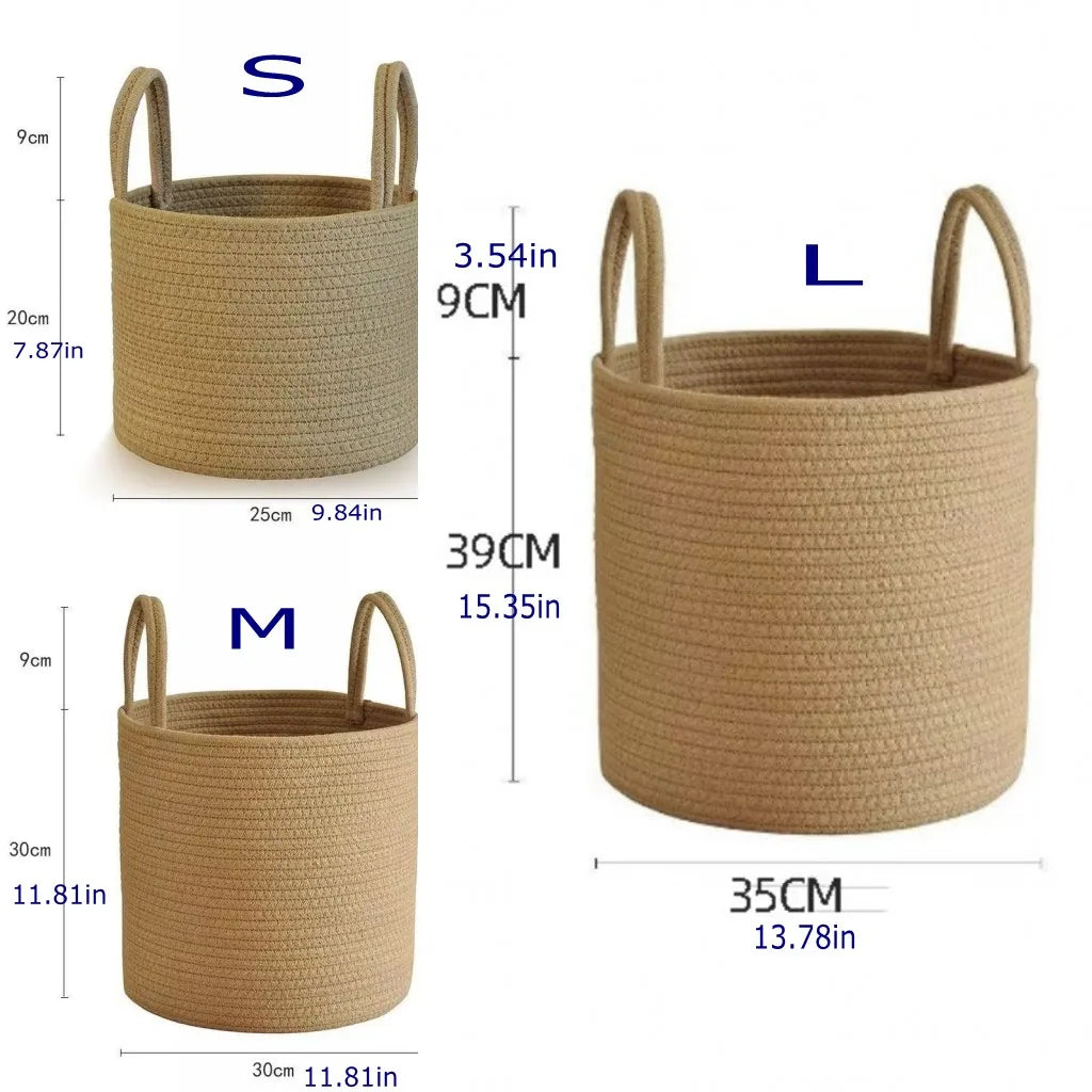 Cestas de Armazenamento Brancas com Alças, Rattan, Tamanho S/M/L