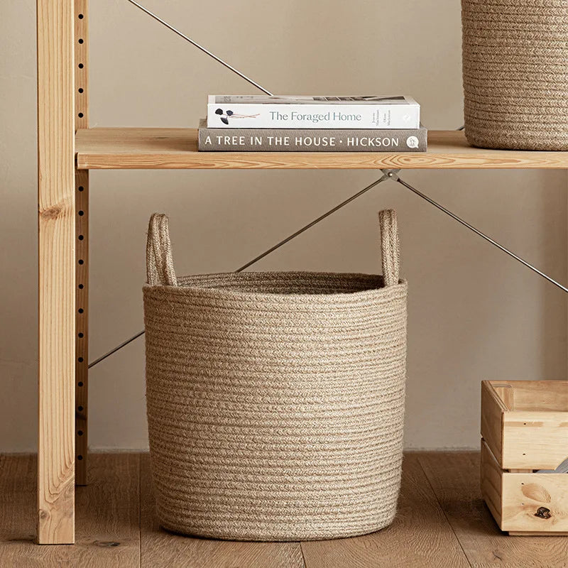 Cestas de Armazenamento Brancas com Alças, Rattan, Tamanho S/M/L