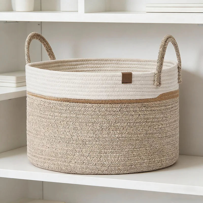 Cesto de Armazenamento Extra Grande em Corda de Algodão Trançada, Cesto de Roupa Suja, Organizador de Brinquedos, Cesto para Varanda, Cesto Utilitário para Armazenamento