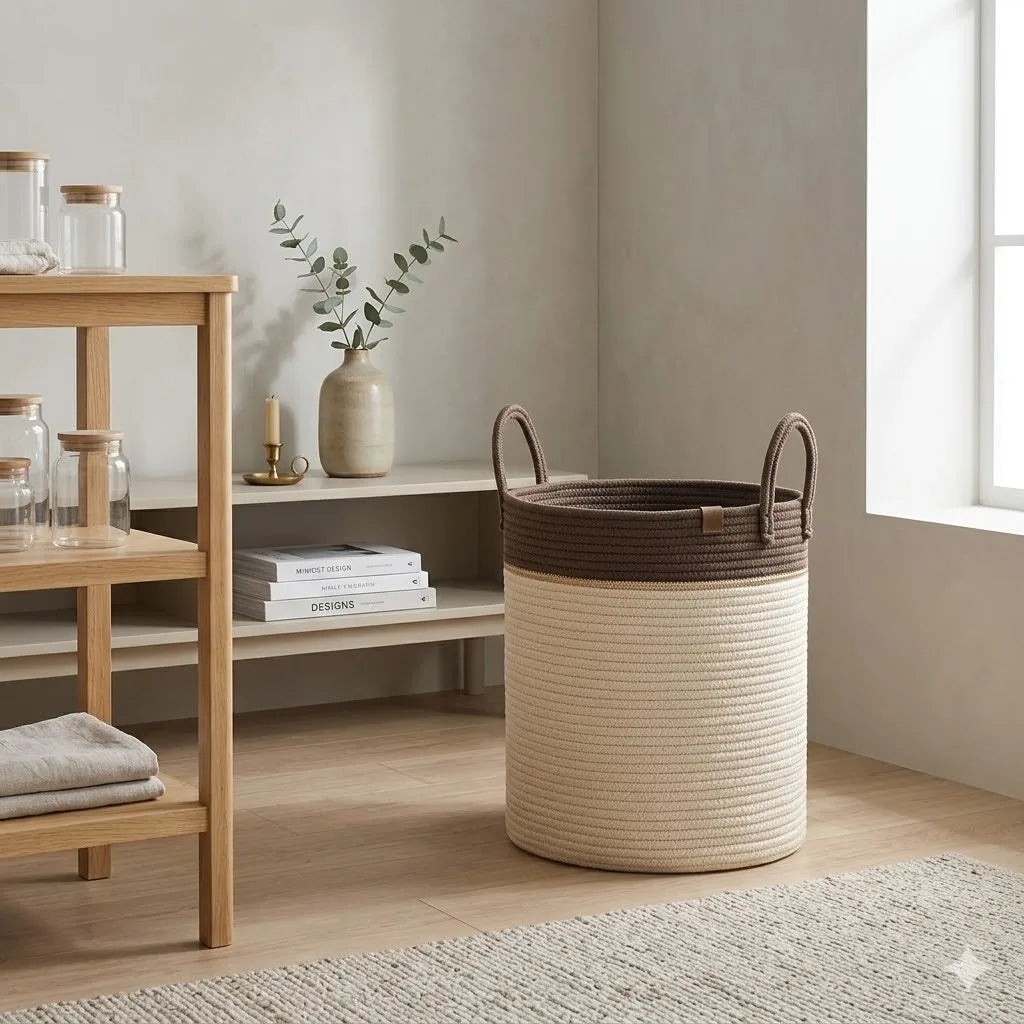 Cesto de Armazenamento Extra Grande em Corda de Algodão Trançada, Cesto de Roupa Suja, Organizador de Brinquedos, Cesto para Varanda, Cesto Utilitário para Armazenamento