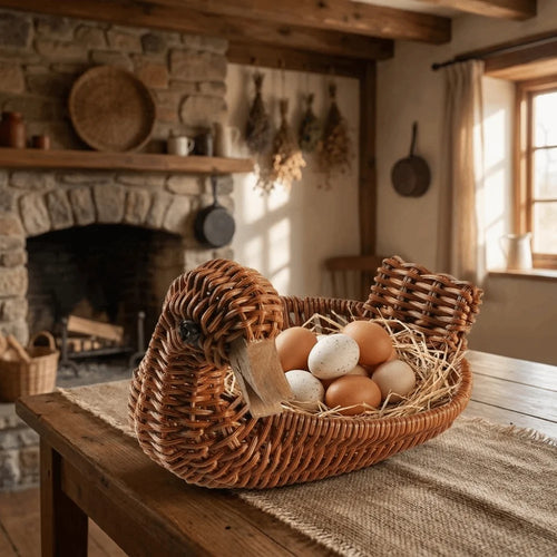 Cesto de Armazenamento Trançado com Aparência Natural, Cesto Rústico Multiuso em Formato de Galinha, Cesto Divertido de Plástico para Frutas, para Bancada de Cozinha