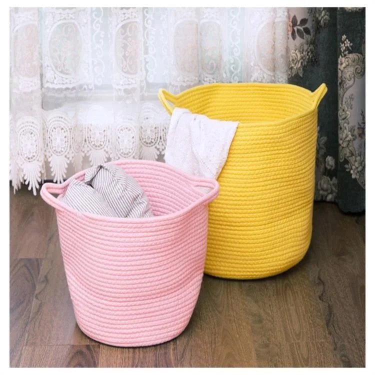 Cesto de Roupa Grande Artesanal para Casa, Cesto de Armazenamento para Roupas Íntimas e Meias, Material de Algodão, Estilo Luxuoso para Quarto e Banheiro