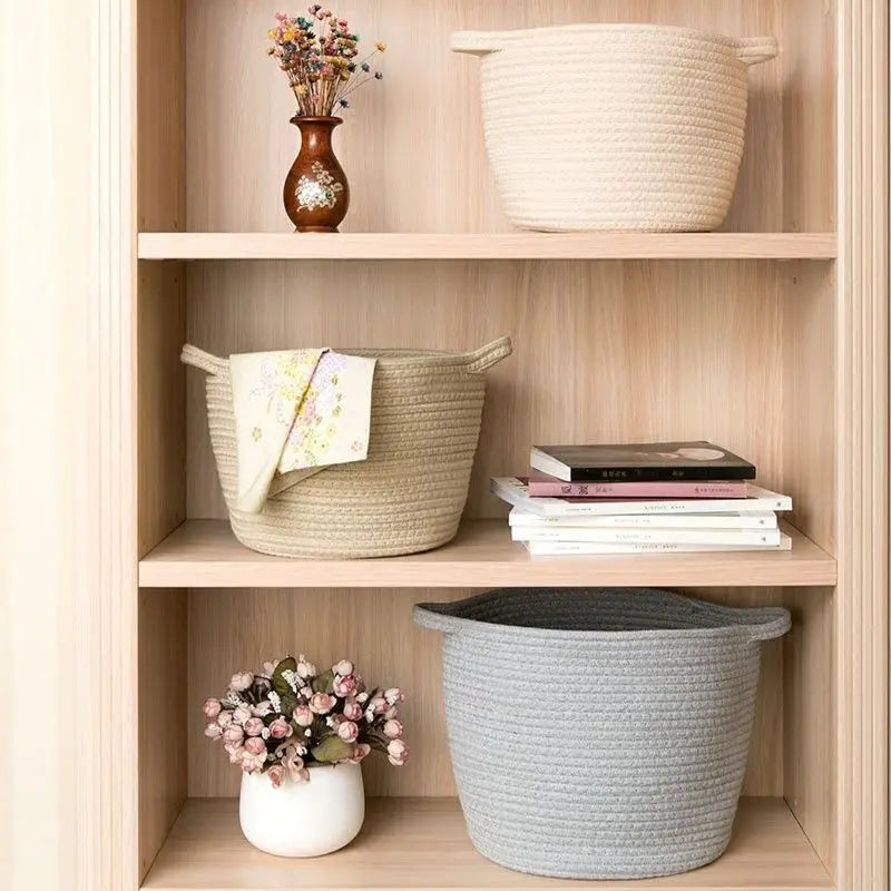 Cesto de Roupa Grande Artesanal para Casa, Cesto de Armazenamento para Roupas Íntimas e Meias, Material de Algodão, Estilo Luxuoso para Quarto e Banheiro
