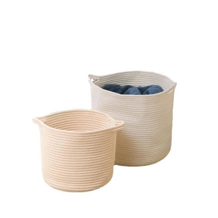 Cesto de Roupa Grande Artesanal para Casa, Cesto de Armazenamento para Roupas Íntimas e Meias, Material de Algodão, Estilo Luxuoso para Quarto e Banheiro
