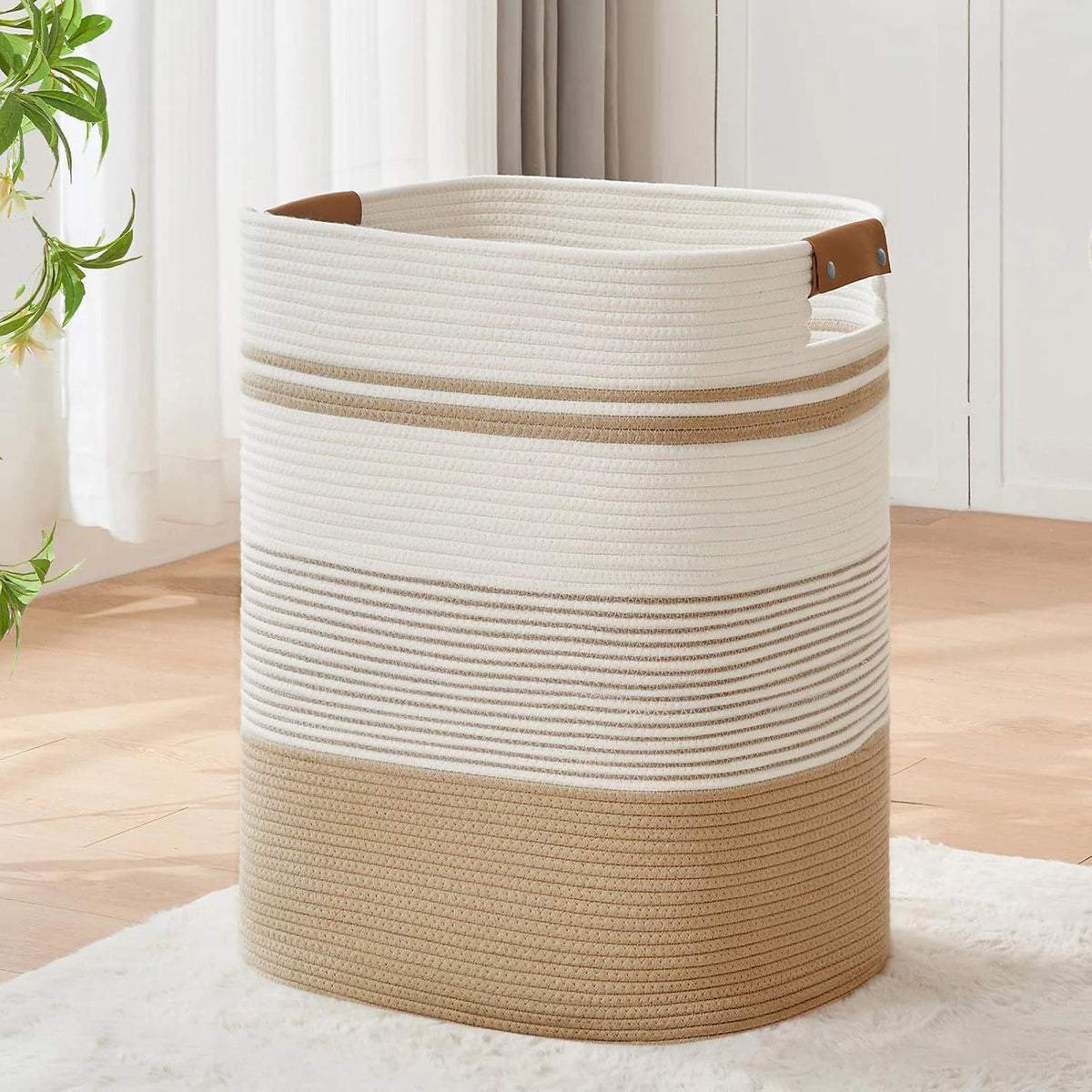 Cesto de Roupa Suja, Cesto para Cobertores para Estética do Quarto, Cesto de Roupa e Armazenamento de Cobertores para Sala de Estar, Cesto de Armazenamento Trançado