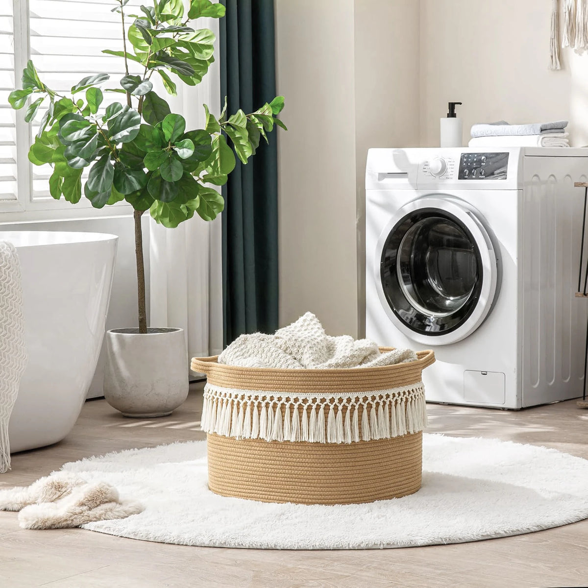 Cesto Grande para Cobertores, Cestos de Armazenamento Tecidos, Cesto de Roupa Suja para Bebê, Cesto de Brinquedos de Corda de Algodão para Sala de Estar, Lavanderia