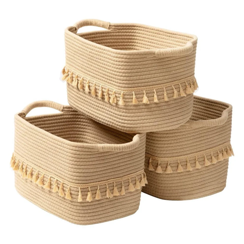 Cesto Organizador Boho 38x26x22cm em Vime com Borlas