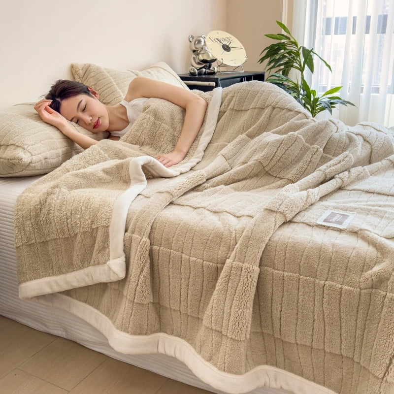 Cobertor sherpa grosso quadriculado sobre a cama