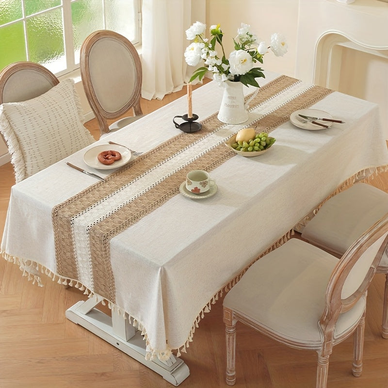 Toalha Mesa Boho Cáqui Borlas