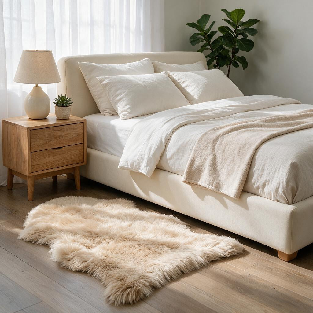 Tapete Felpudo Irregular Champanhe — quarto