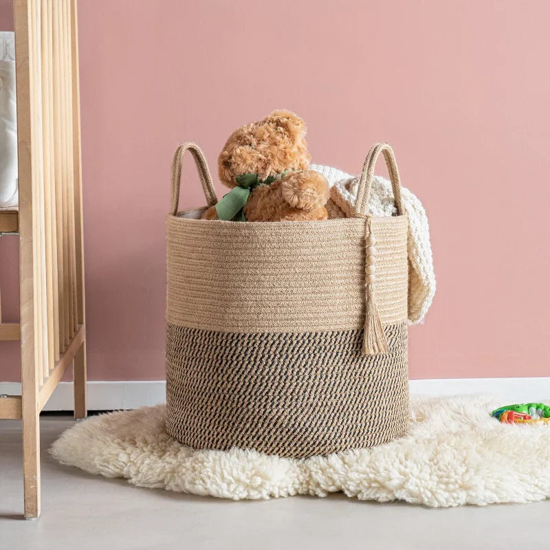 Home Woven Cesta De Armazenamento, Corda De Algodão, Cesta De Roupas Sujas, Sala E Quarto, Grande Capacidade, Diversos