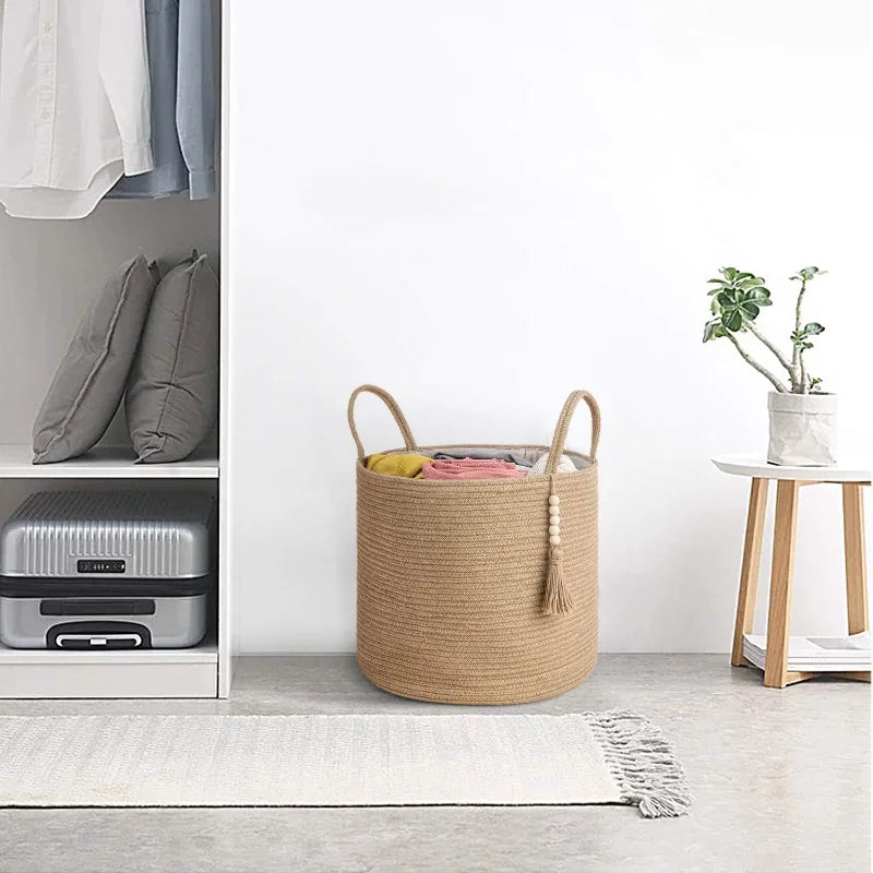 Home Woven Cesta De Armazenamento, Corda De Algodão, Cesta De Roupas Sujas, Sala E Quarto, Grande Capacidade, Diversos