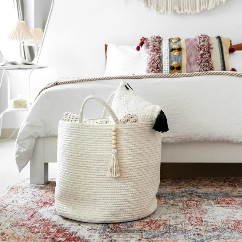 Home Woven Cesta De Armazenamento, Corda De Algodão, Cesta De Roupas Sujas, Sala E Quarto, Grande Capacidade, Diversos